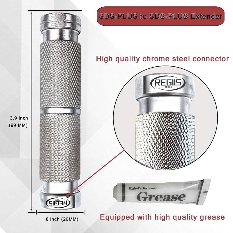 Regiis Tech 3.9'' SDS-Plus to SDS-Plus Drill Extension, Alloy Steel Adapter for Home Rotary Hammer Drills,Equipped with Grease - Image 3